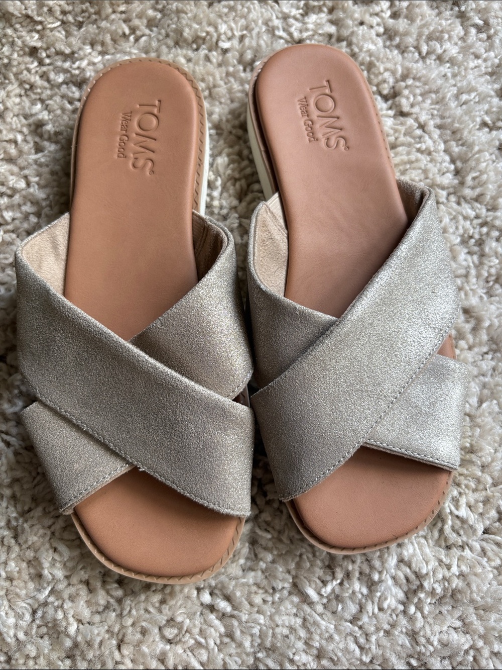 Toms Women's Metallic Cream Crossband Slide Mules